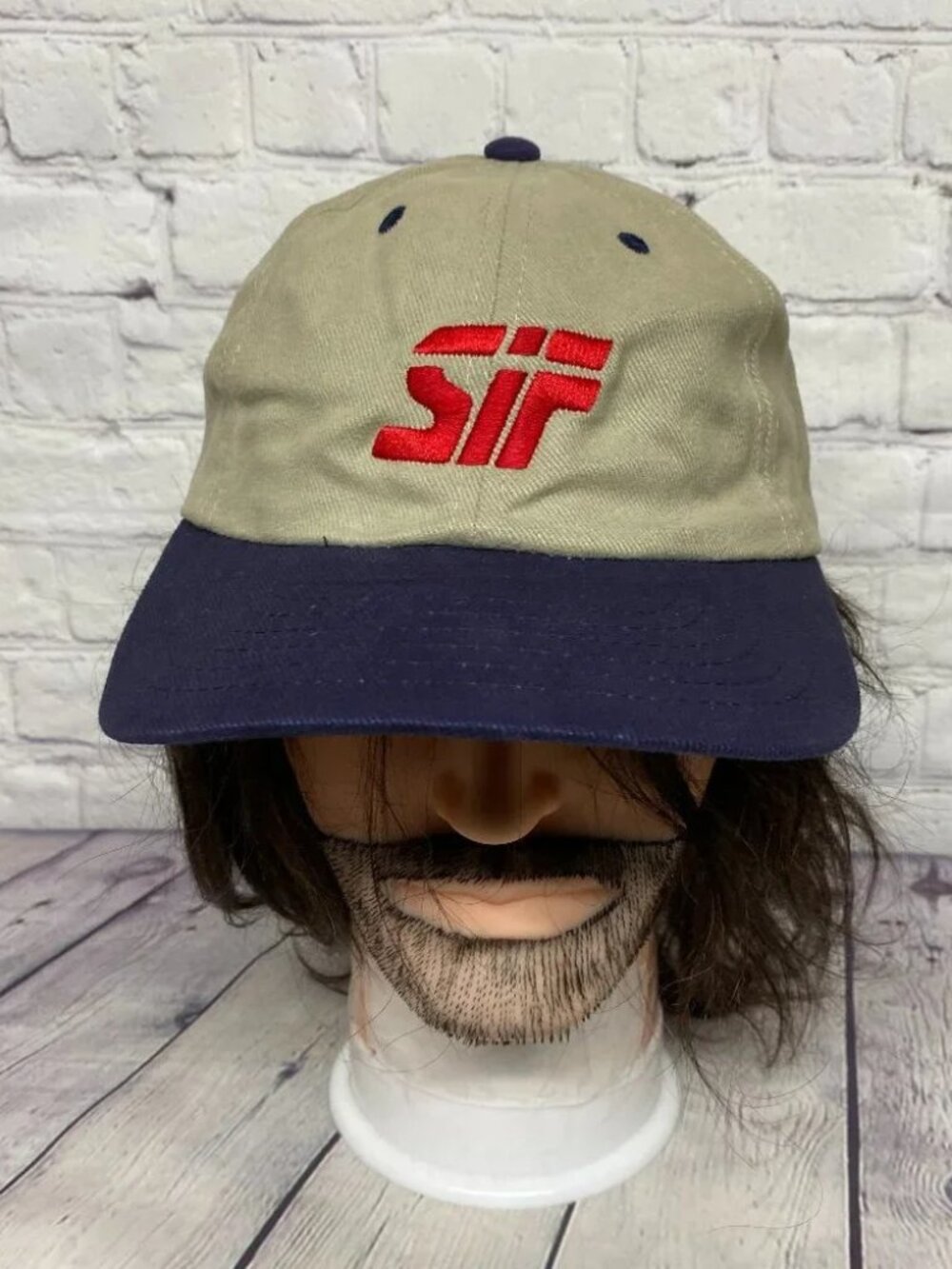 Vintage SIF Dad Hat Cap Strap Back Brown Navy Blue Embroidered Casual Cotton AJM